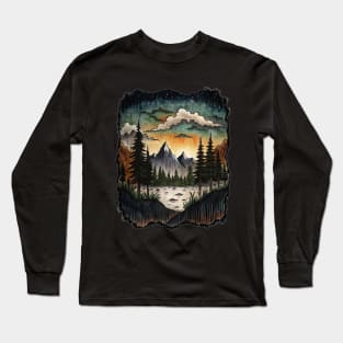 Nature Moutain Lake Scenery Pine Trees Long Sleeve T-Shirt